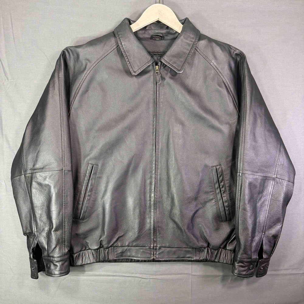 Vtg St Johns Bay Leather Large Detroit Style Jacket Black 90s Removable Liner
